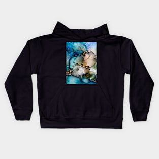 Abstract acrylic art in teal and gold Kids Hoodie